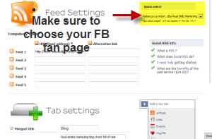 Choose your FB fan page under quick select