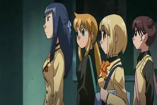 The four characters meeting after their eventful first day.