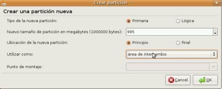 Particion de Intercambio Instalacion Ubuntu