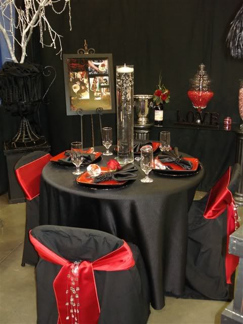black and red wedding decorations. red and lack wedding decor