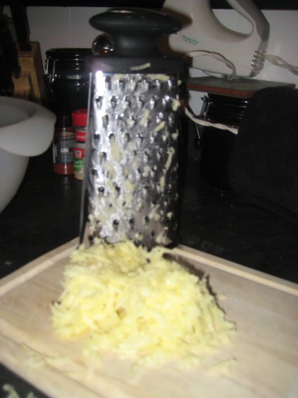 So peel and grate the potatoes and onion *I should mention here that after 