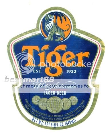 TIGER BEER LABEL Southeast Asia Malaysia  