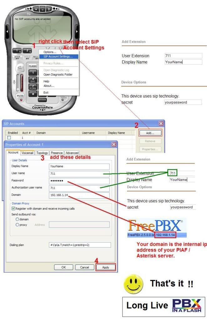 xlite softphone and frepbx