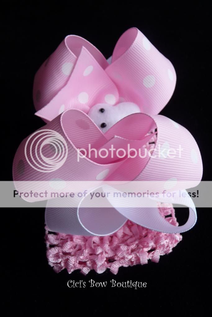 Boutique BIG Hair Bow Headband Pink White Bunny  